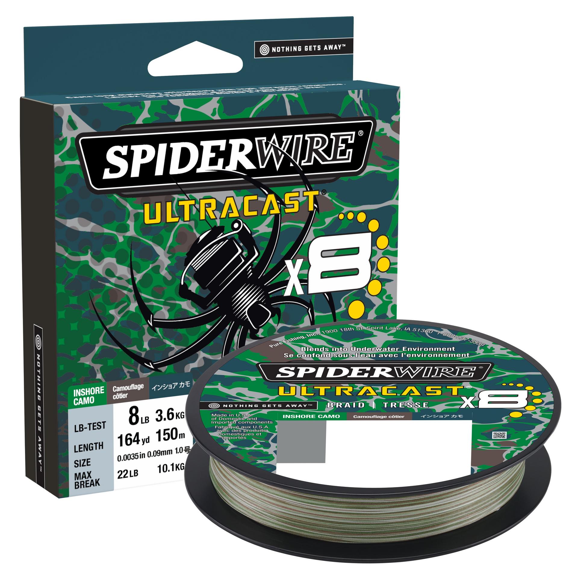Manufacturer image of SpiderWire Ultracast x8 Inshore Camo, labeled 8 lb and 164 yards
