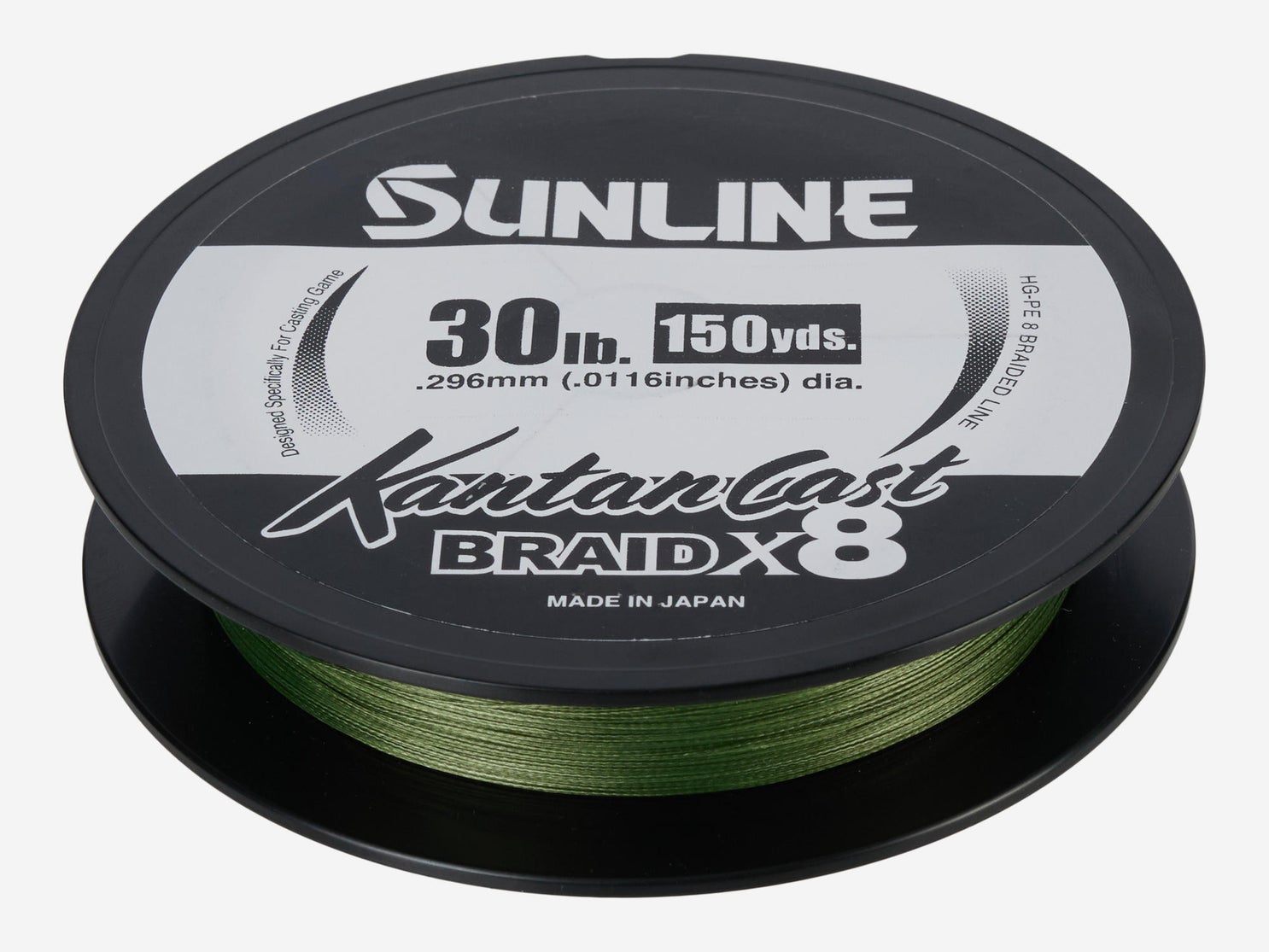 Original Sunline Kantan Cast Braid X8 30 lb 150-yard spool label; representative family image