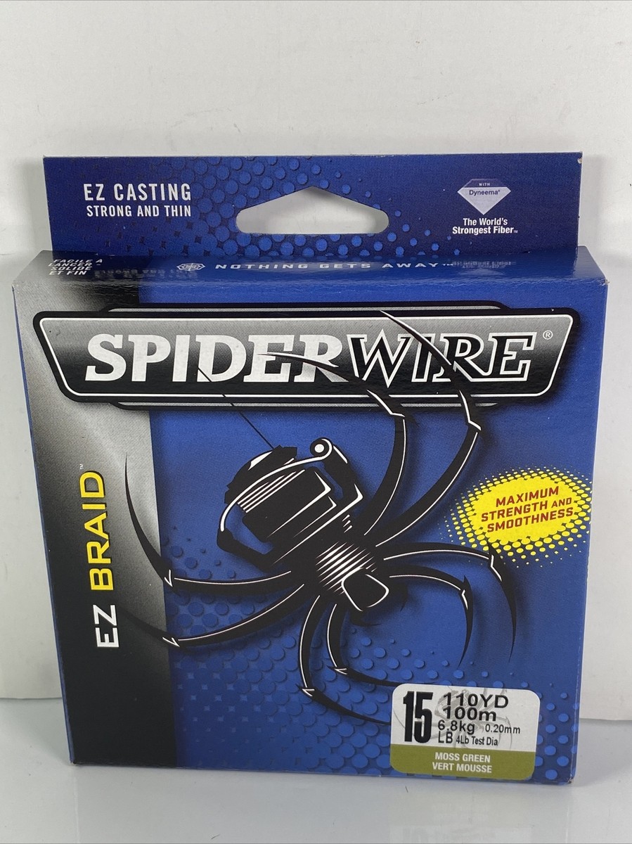 Original blue SpiderWire EZ Braid Moss Green package showing 15 lb, .20 mm and 110 yards
