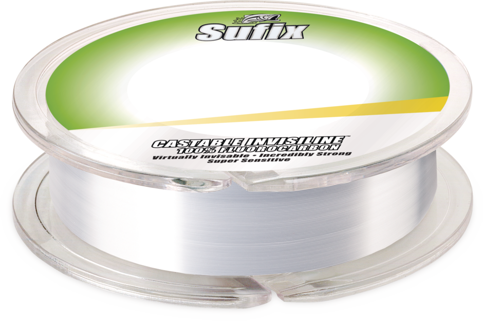 Sufix Castable Invisiline 100% Fluorocarbon manufacturer spool image with green and white label